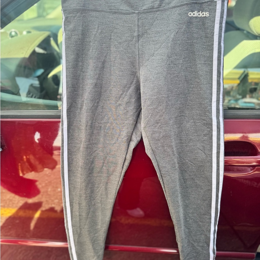 adidas women’s Gray Leggings with White Side Stripes